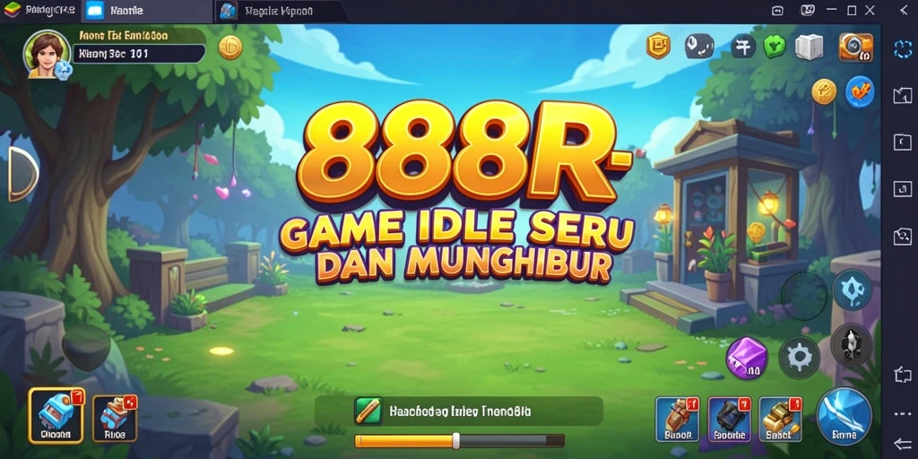 Screenshot gameplay 888R menampilkan dunia Idle yang berwarna-warni.