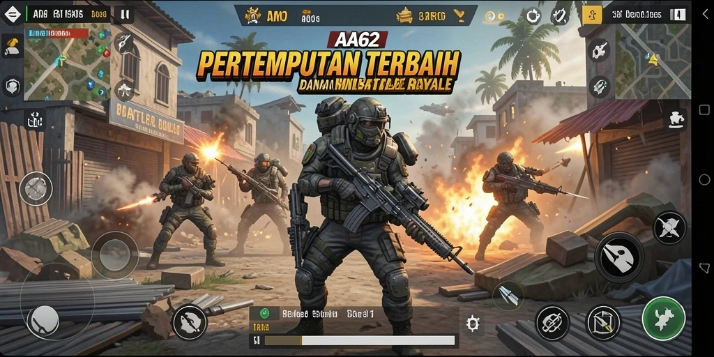 Screenshot gameplay AA62 yang menampilkan aksi seru dalam Battle Royale.