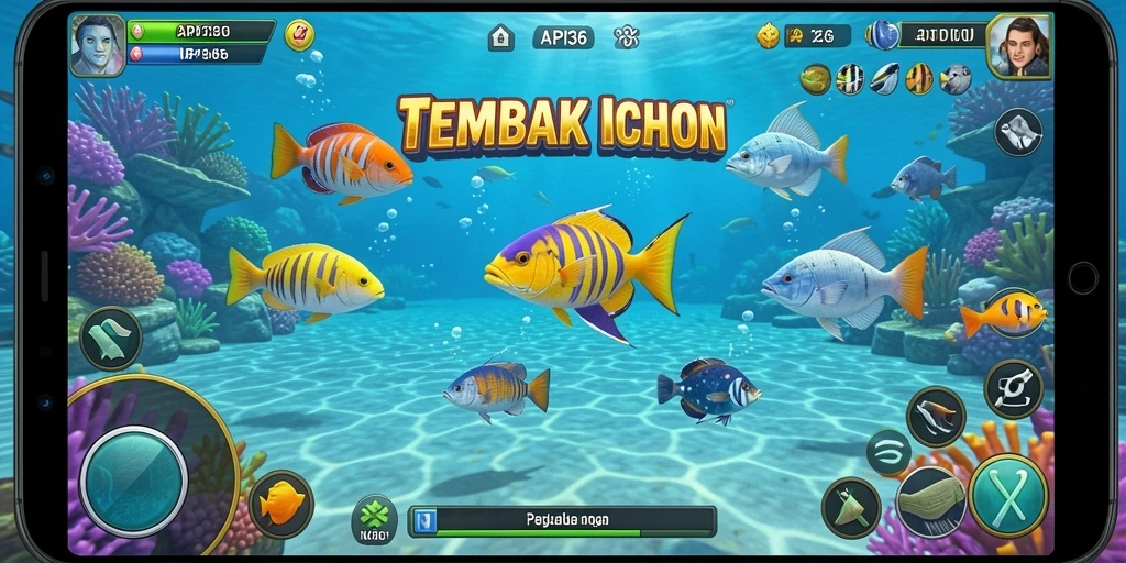 Tampilan gameplay seru dalam API36 saat menembak berbagai jenis ikan.