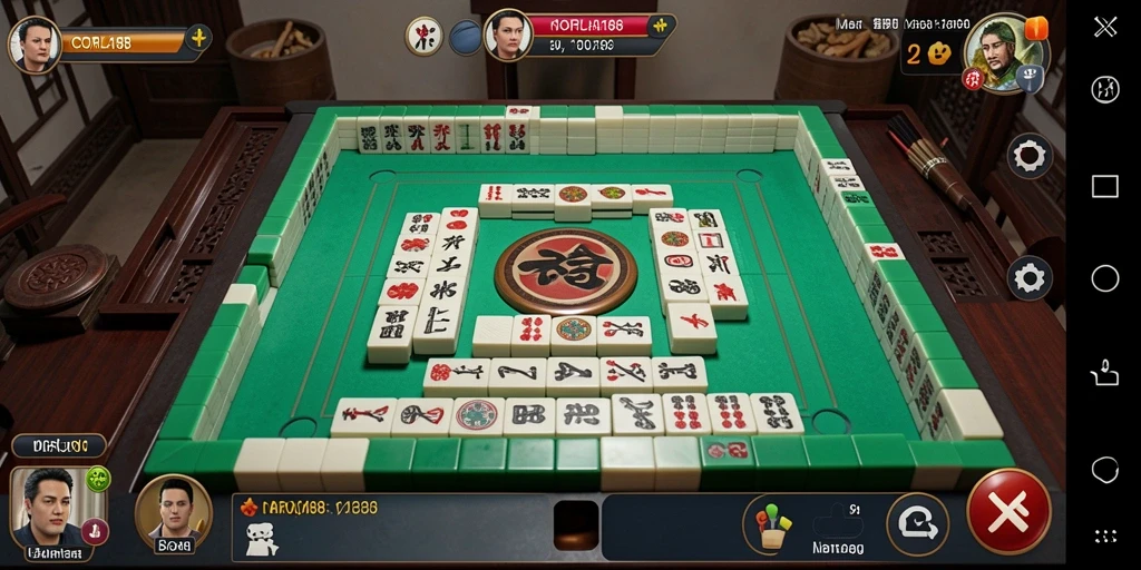 Tampilan gameplay <strong>CORLA188</strong> yang menarik dengan ubin Mahjong berwarna-warni.