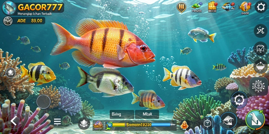 Gameplay seru GACOR777 dengan berbagai lokasi memancing dan ikan.