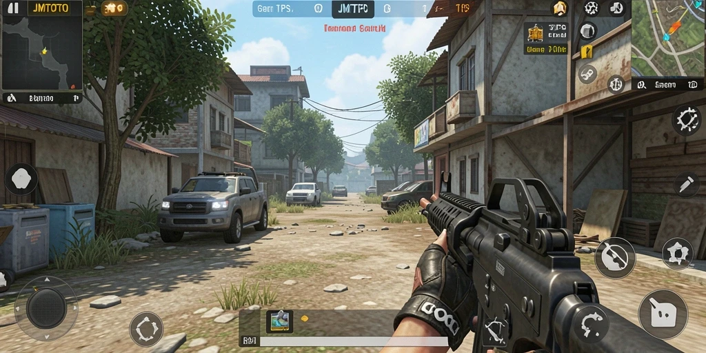 Screenshot gameplay JMTOTO menampilkan aksi seru dalam pertempuran TPS.
