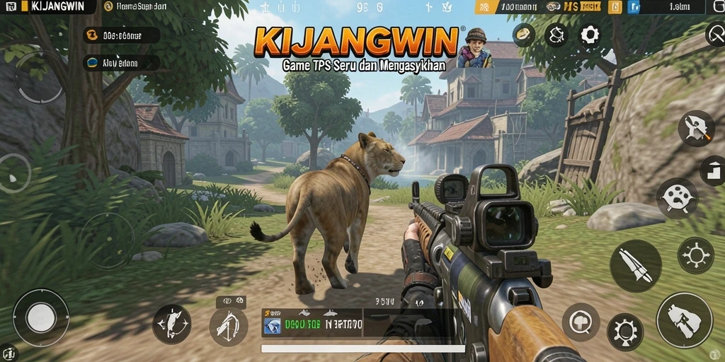 Screenshot KIJANGWIN menampilkan aksi tembak-menembak seru dalam gameplay TPS.