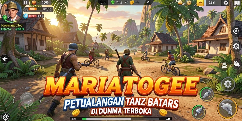 Screenshot gameplay MARIATOGEL menampilkan eksplorasi dunia yang luas dan interaksi karakter.