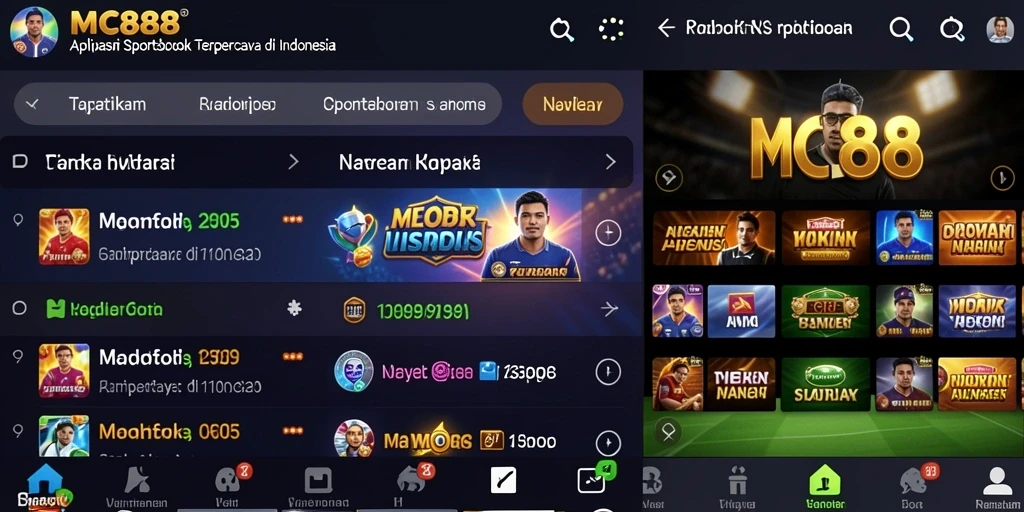 Tampilan antarmuka aplikasi MC888 dengan fitur Sportsbook yang menarik.