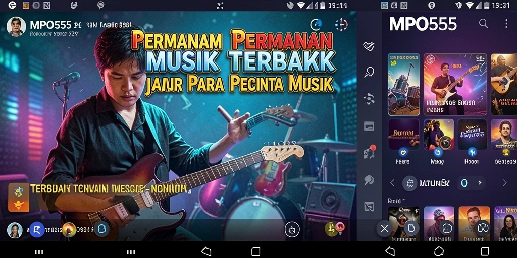 Screenshot utama MPO555 menampilkan gameplay seru dengan berbagai pilihan musik.