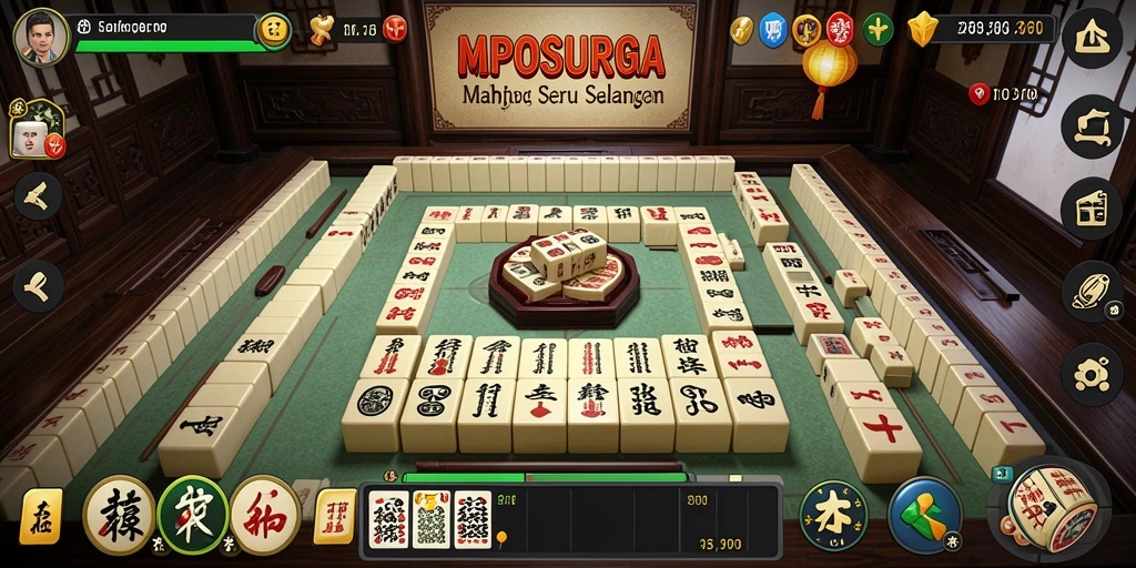 Screenshot gameplay <strong>MPOSURGA</strong> dengan suasana permainan Mahjong yang menawan.