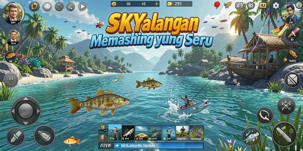 Tampilan gameplay <strong>SKY99</strong> menunjukkan keseruan memancing di alam terbuka.