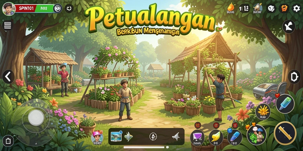 Gambar menampilkan gameplay menarik dari SPIN101 dengan berbagai tanaman.