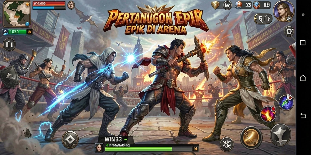 Screenshot gameplay WIN33 menunjukkan pertarungan seru dan mendebarkan.