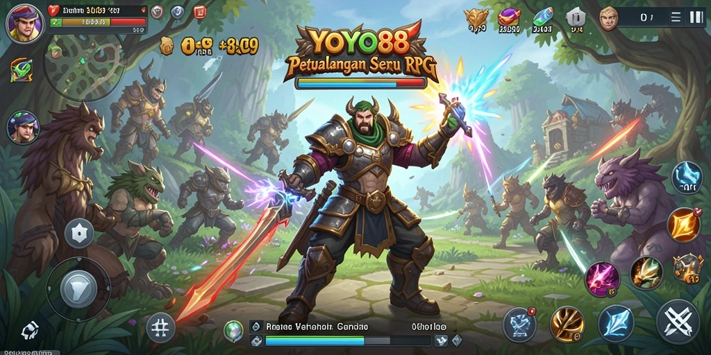 Tangkapan layar gameplay YOYO88 menunjukkan pertarungan seru dan karakter yang beragam.